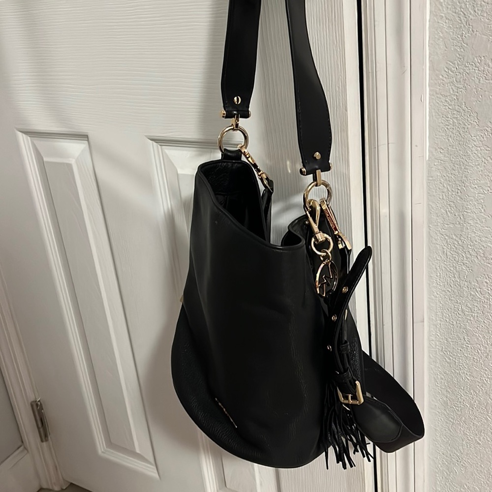 Black MK bucket bag with short and long strap